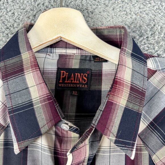 Plains Western Shirt Mens Extra Large Red Plaid Pearl Snap Cowboy Southwest - Picture 3 of 11